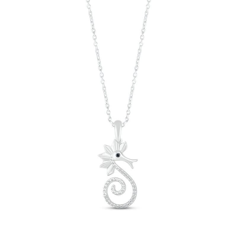Main Image 1 of Black & White Diamond Seahorse Necklace 1/15 ct tw Round-cut Sterling Silver 18&quot;