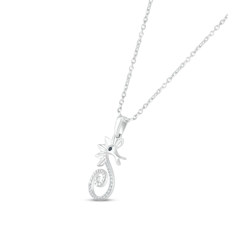 Main Image 2 of Black & White Diamond Seahorse Necklace 1/15 ct tw Round-cut Sterling Silver 18&quot;