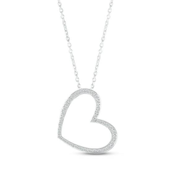 Diamond Heart Necklace 1/8 ct tw Round-cut Sterling Silver 18"