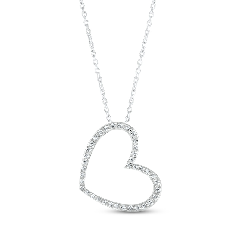 Main Image 1 of Diamond Heart Necklace 1/8 ct tw Round-cut Sterling Silver 18&quot;