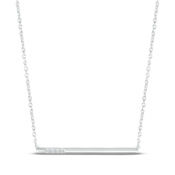 Diamond Three-Stone Bar Necklace Sterling Silver 18"