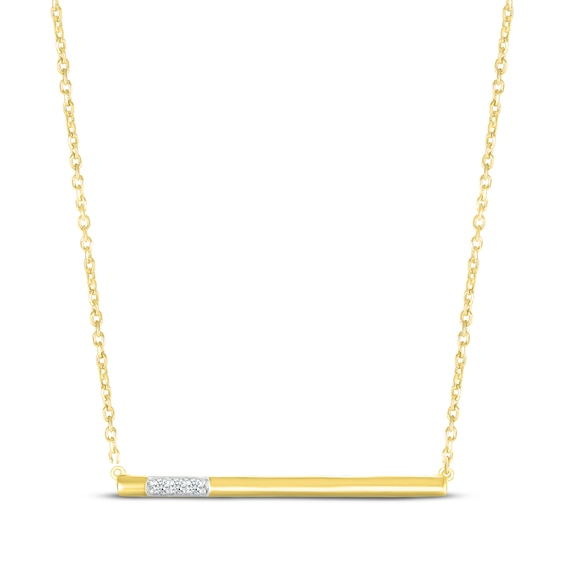 Diamond Three-Stone Bar Necklace 10K Yellow Gold 18"