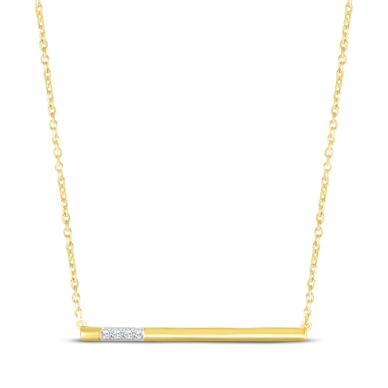 Diamond Three-Stone Bar Necklace 10K Yellow Gold 18"