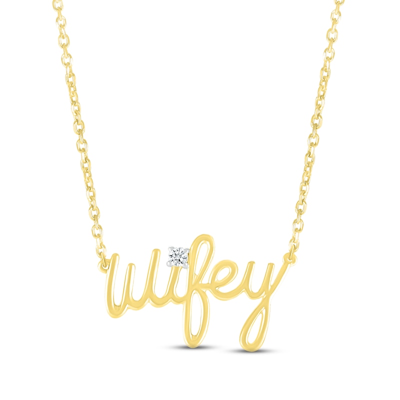 Diamond "Wifey" Necklace 10K Yellow Gold 18"