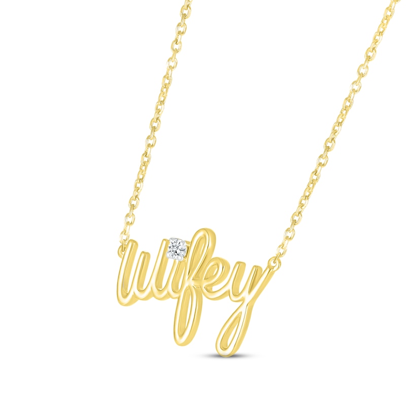 Diamond "Wifey" Necklace 10K Yellow Gold 18"