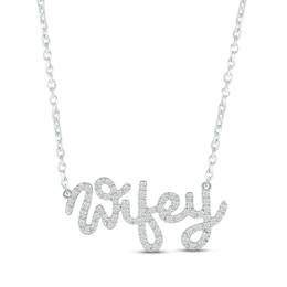 Diamond "Wifey" Necklace 1/8 ct tw Round-cut 10K White Gold 18"