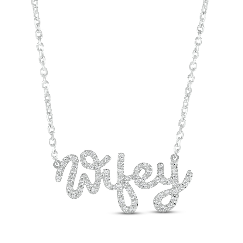 Main Image 1 of Diamond &quot;Wifey&quot; Necklace 1/8 ct tw Round-cut 10K White Gold 18&quot;