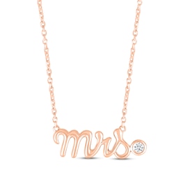 Diamond "Mrs." Script Necklace 10K Rose Gold 18"