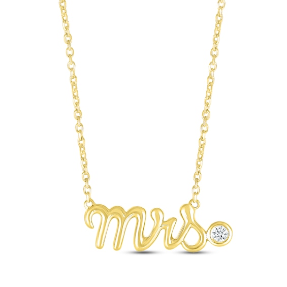 Diamond "Mrs." Script Necklace 10K Yellow Gold 18"