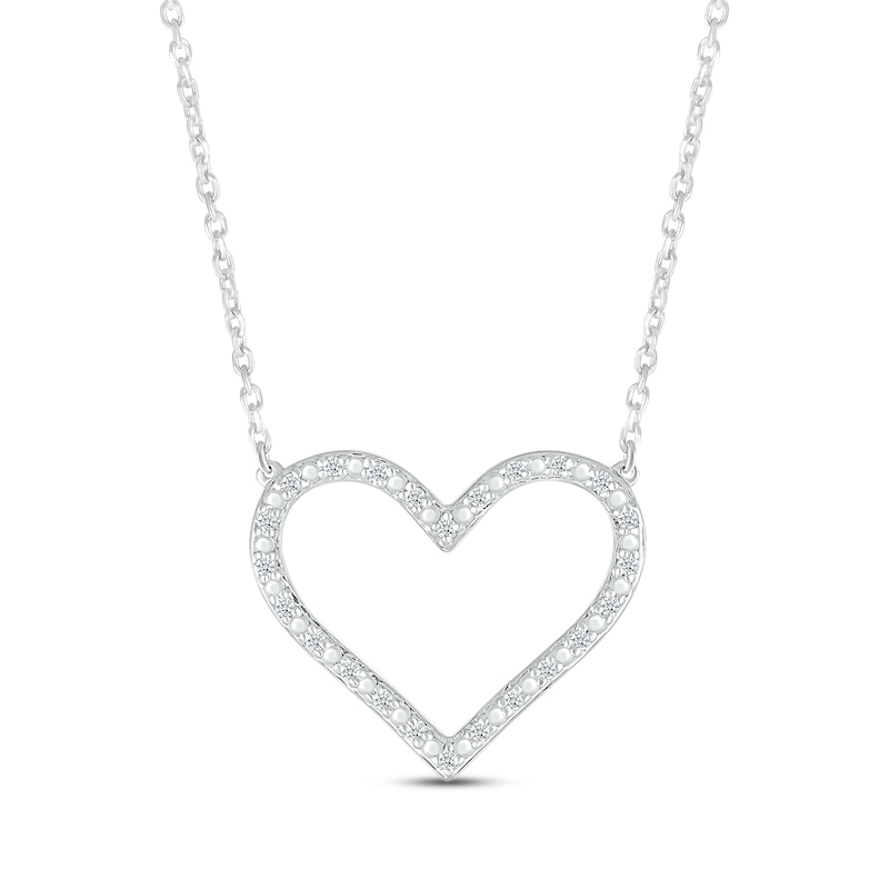Main Image 1 of Diamond Heart Necklace 1/15 ct tw Round-cut Sterling Silver 18&quot;