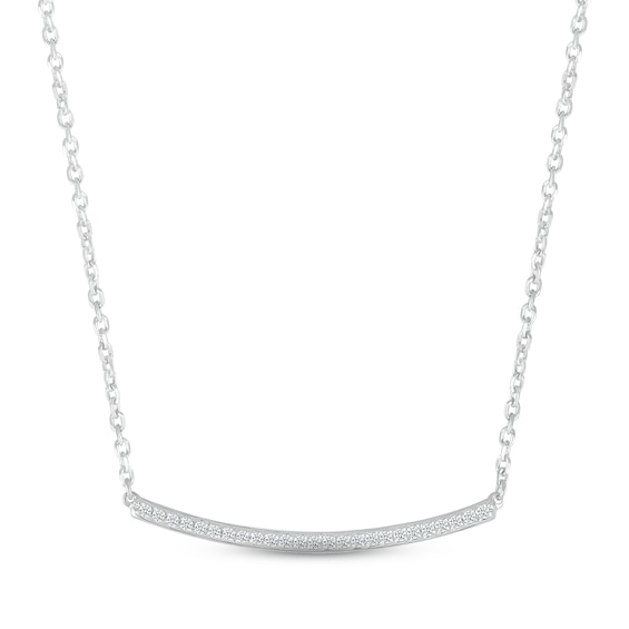 Diamond Curved Bar Necklace 1/10 ct tw Round-cut Sterling Silver 18"