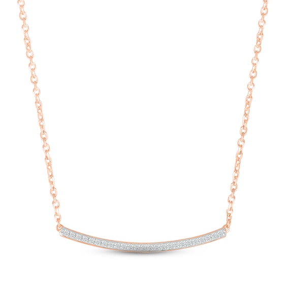 Diamond Curved Bar Necklace 1/10 ct tw Round-cut 10K Rose Gold 18"