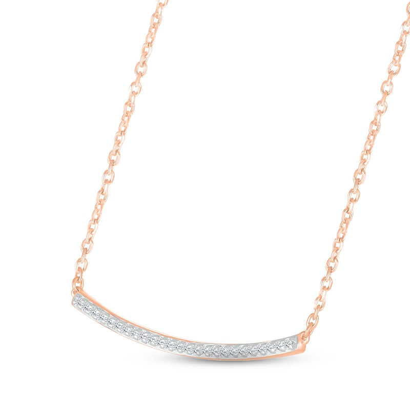 Main Image 2 of Diamond Curved Bar Necklace 1/10 ct tw Round-cut 10K Rose Gold 18&quot;