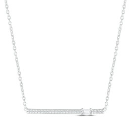 Diamond Bar Necklace 1/10 ct tw Baguette & Round-cut 10K White Gold 18"