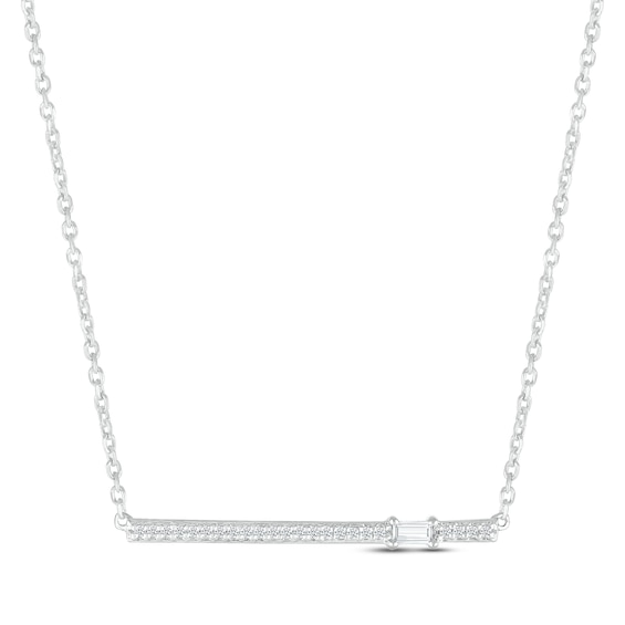 Diamond Bar Necklace 1/10 ct tw Baguette & Round-cut 10K White Gold 18"
