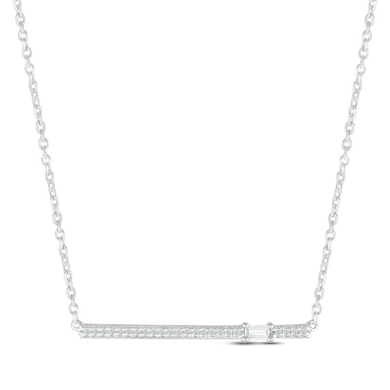Main Image 1 of Diamond Bar Necklace 1/10 ct tw Baguette & Round-cut 10K White Gold 18&quot;