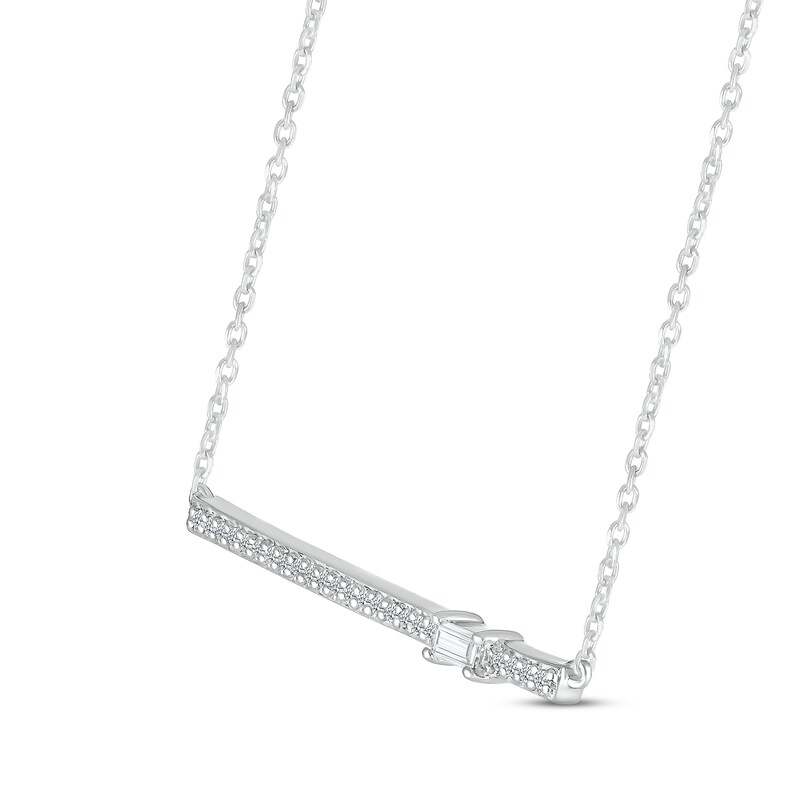 Main Image 2 of Diamond Bar Necklace 1/10 ct tw Baguette & Round-cut 10K White Gold 18&quot;