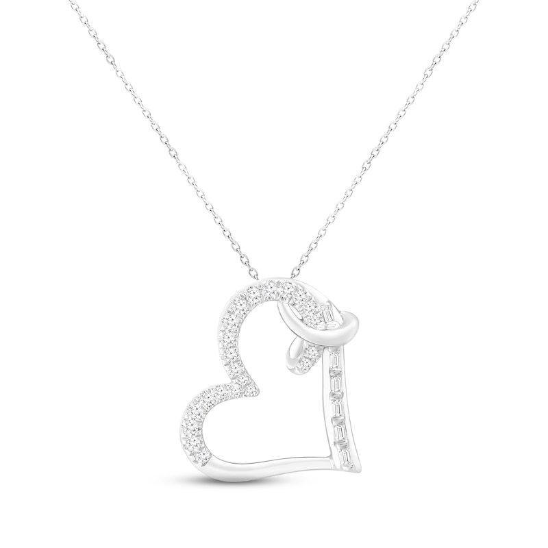 Main Image 1 of Diamond Heart Necklace 1/5 ct tw Round & Baguette-cut Sterling Silver 18&quot;