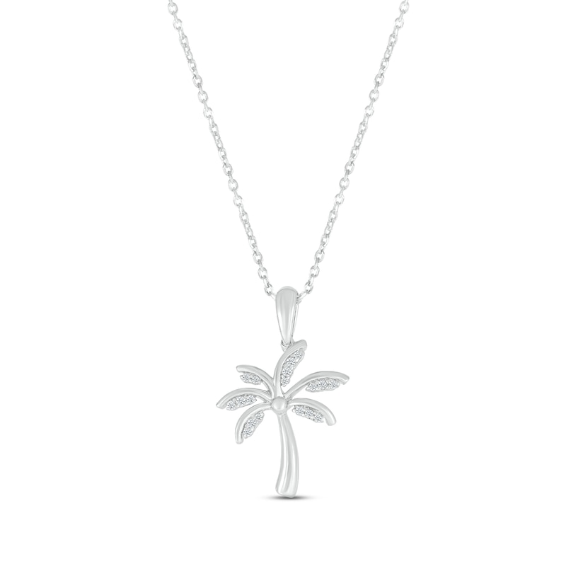 Diamond Palm Tree Necklace 1/15 ct tw Round-cut Sterling Silver 18"