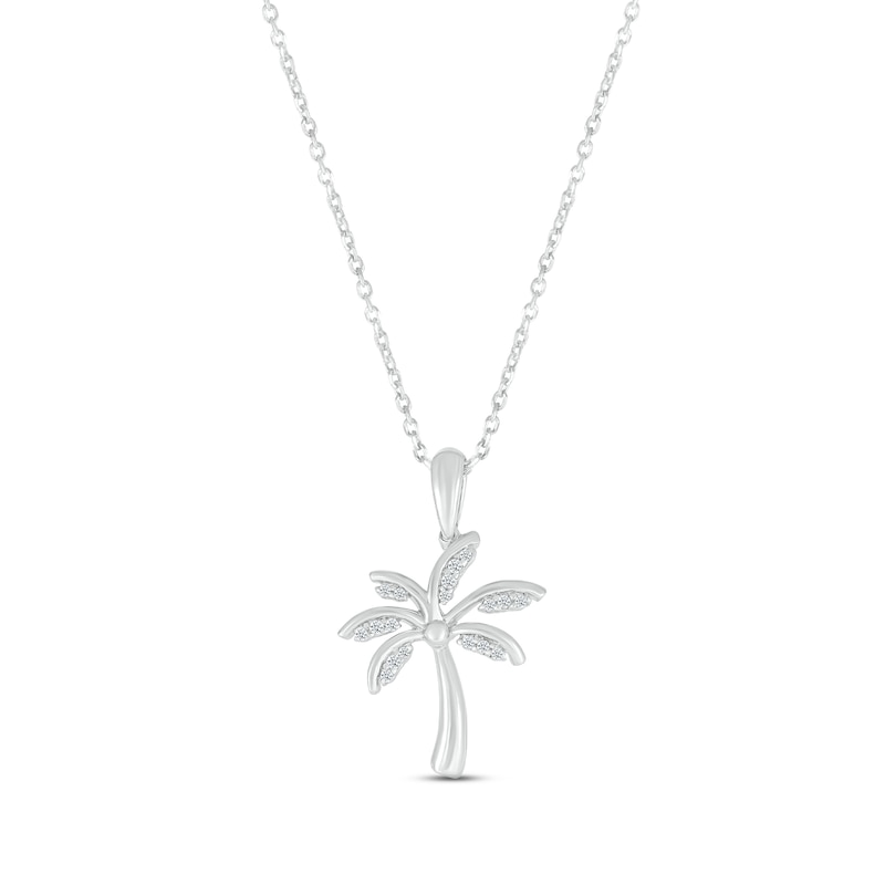 Main Image 1 of Diamond Palm Tree Necklace 1/15 ct tw Round-cut Sterling Silver 18&quot;