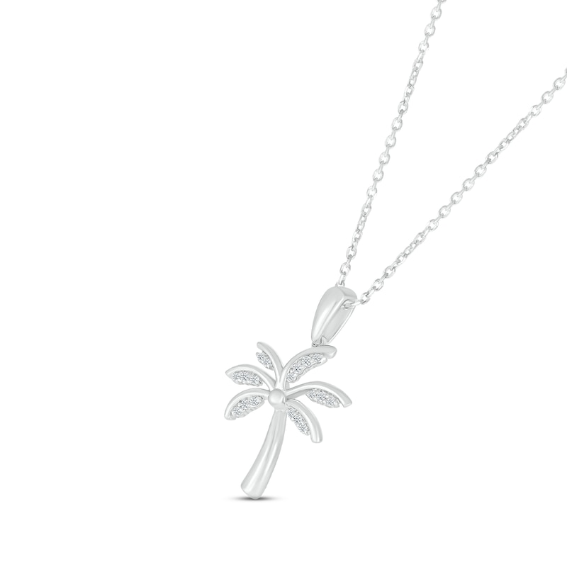 Diamond Palm Tree Necklace 1/15 ct tw Round-cut Sterling Silver 18"