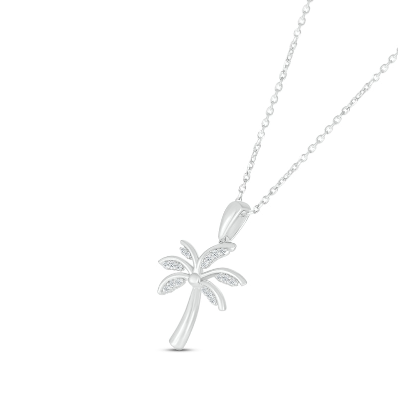 Main Image 2 of Diamond Palm Tree Necklace 1/15 ct tw Round-cut Sterling Silver 18&quot;
