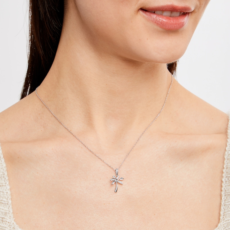 Main Image 3 of Diamond Palm Tree Necklace 1/15 ct tw Round-cut Sterling Silver 18&quot;