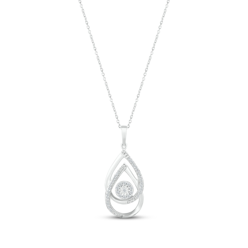 Diamond Double Teardrop Necklace 1/10 ct tw Round-cut Sterling Silver 18"