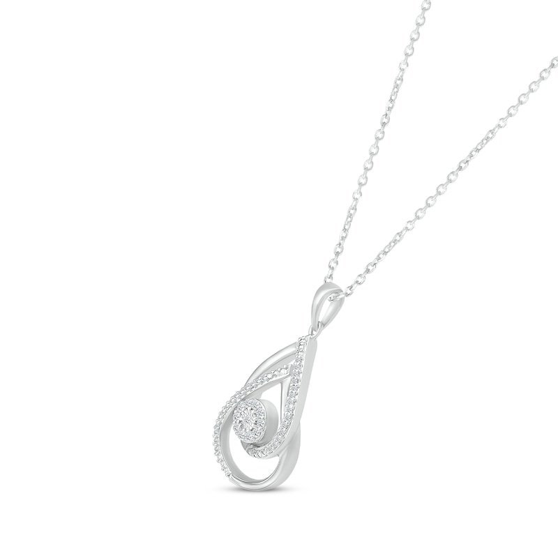 Diamond Double Teardrop Necklace 1/10 ct tw Round-cut Sterling Silver 18"