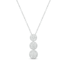 Diamond Three Circle Drop Necklace 1/10 ct tw Round-cut Sterling Silver 18"