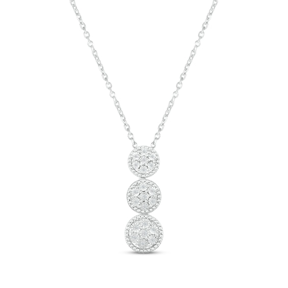 Diamond Three Circle Drop Necklace 1/10 ct tw Round-cut Sterling Silver 18"