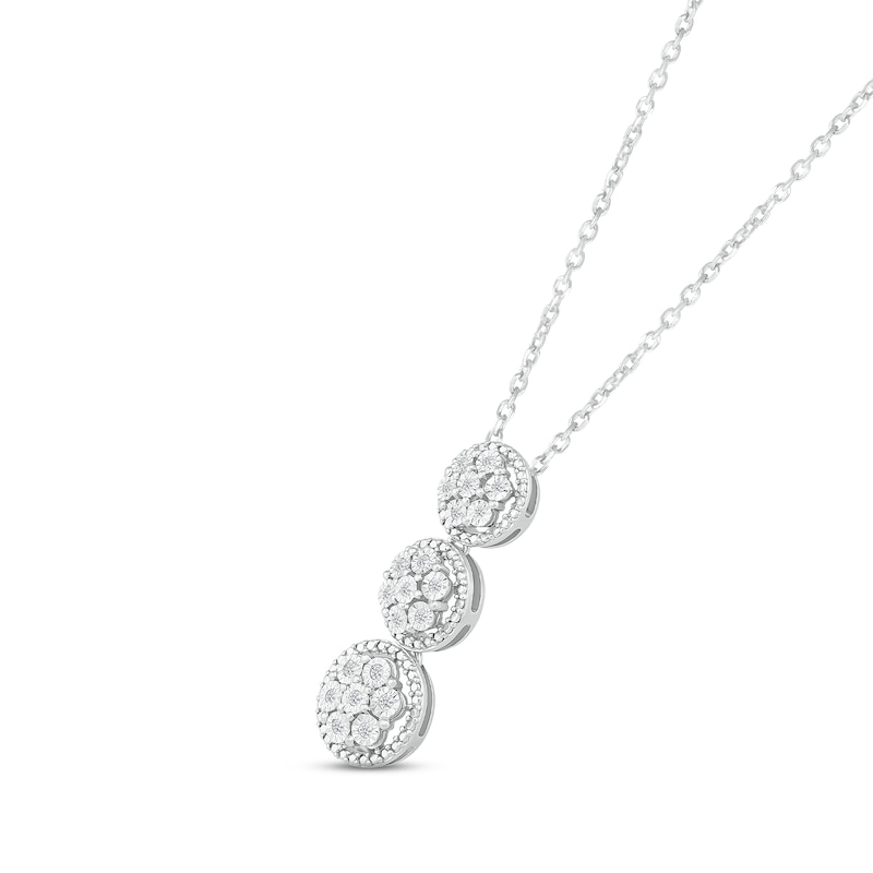 Main Image 2 of Diamond Three Circle Drop Necklace 1/10 ct tw Round-cut Sterling Silver 18&quot;