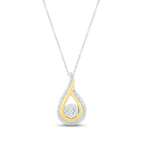 Diamond Teardrop Necklace 1/10 ct tw Round-cut Sterling Silver & 10K Yellow Gold 18"