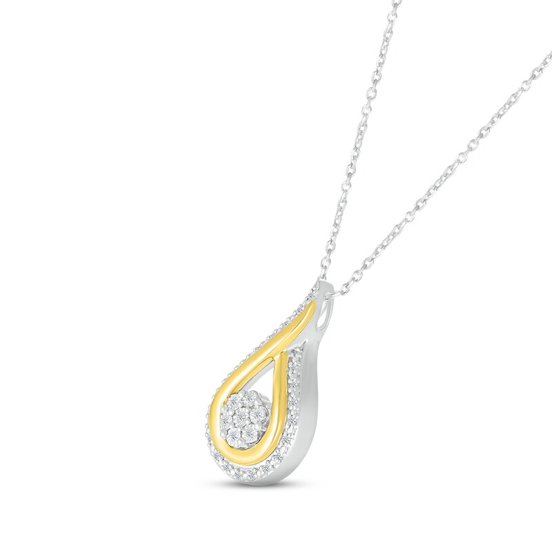 Main Image 2 of Diamond Teardrop Necklace 1/10 ct tw Round-cut Sterling Silver & 10K Yellow Gold 18&quot;