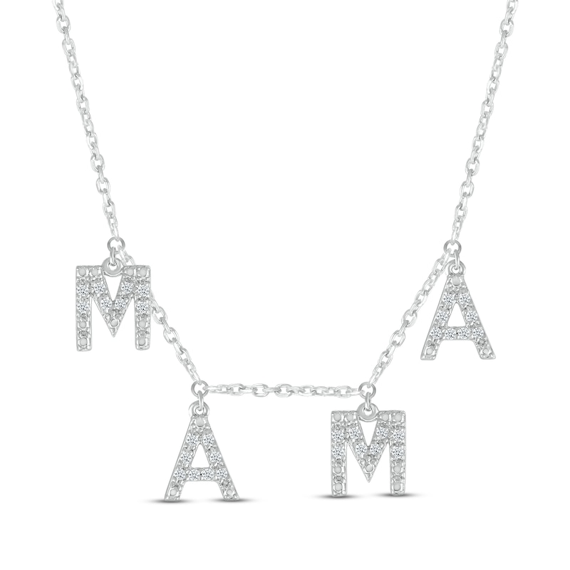 Diamond "Mama" Station Necklace 1/8 ct tw Round-cut Sterling Silver 18"