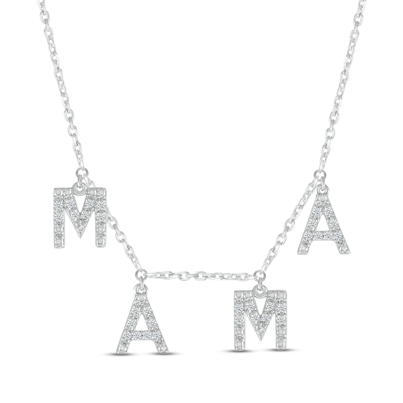 Main Image 1 of Diamond &quot;Mama&quot; Station Necklace 1/8 ct tw Round-cut Sterling Silver 18&quot;
