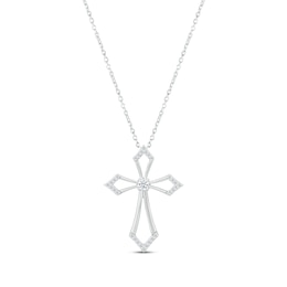 Diamond Pointed Cross Necklace 1/10 ct tw Round-cut Sterling Silver 18"