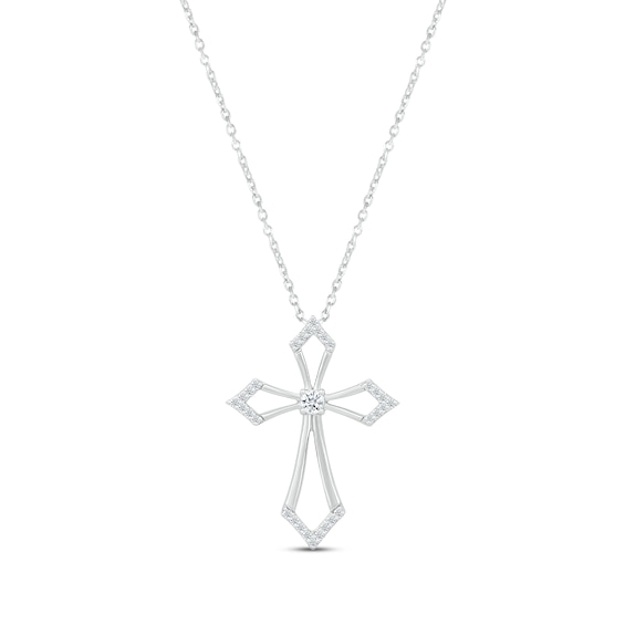 Diamond Pointed Cross Necklace 1/10 ct tw Round-cut Sterling Silver 18"