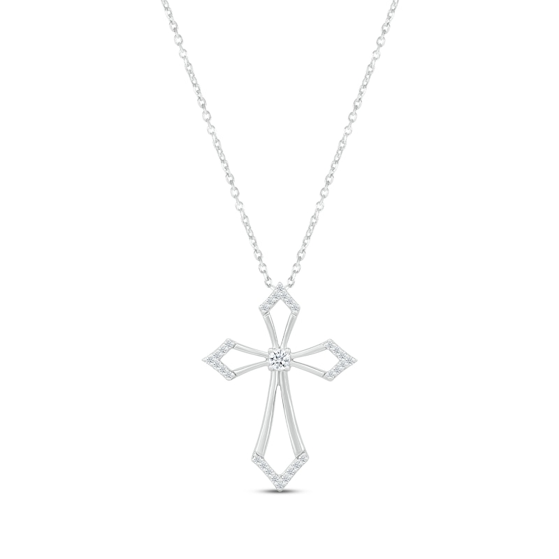 Main Image 1 of Diamond Pointed Cross Necklace 1/10 ct tw Round-cut Sterling Silver 18&quot;