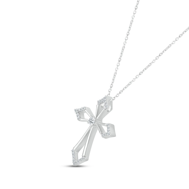 Main Image 2 of Diamond Pointed Cross Necklace 1/10 ct tw Round-cut Sterling Silver 18&quot;