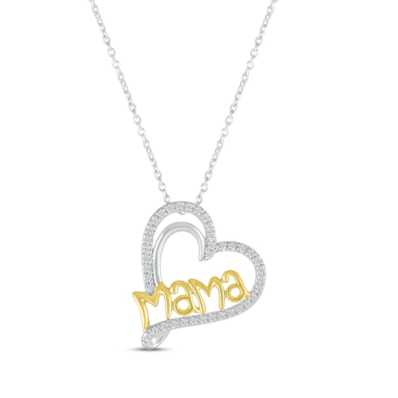 Diamond "Mama" Heart Necklace 1/6 ct tw Round-cut Sterling Silver & 10K Yellow Gold 18"