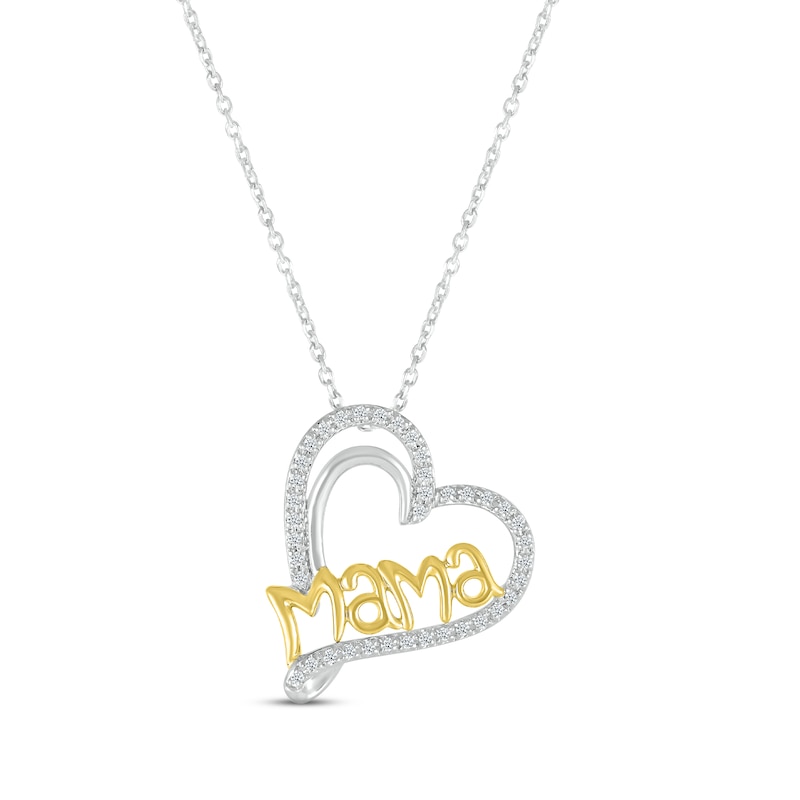 Main Image 1 of Diamond &quot;Mama&quot; Heart Necklace 1/6 ct tw Round-cut Sterling Silver & 10K Yellow Gold 18&quot;