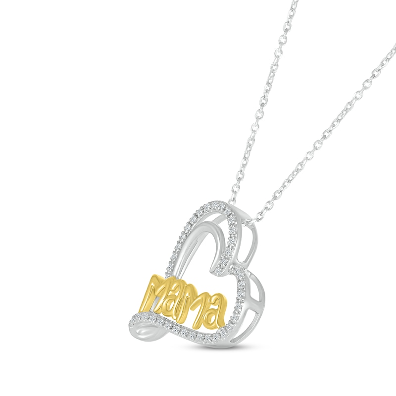 Main Image 2 of Diamond &quot;Mama&quot; Heart Necklace 1/6 ct tw Round-cut Sterling Silver & 10K Yellow Gold 18&quot;