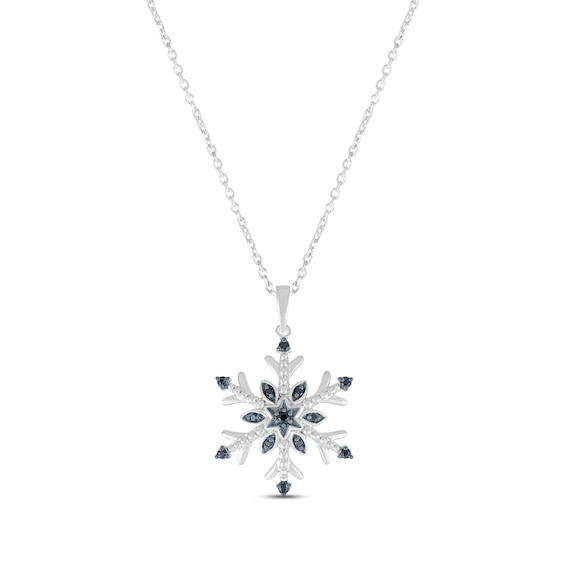 Black Diamond Snowflake Necklace 1/10 ct tw Round-cut Sterling Silver 18"
