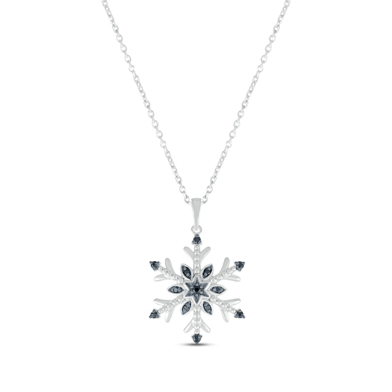 Black Diamond Snowflake Necklace 1/10 ct tw Sterling Silver 18"