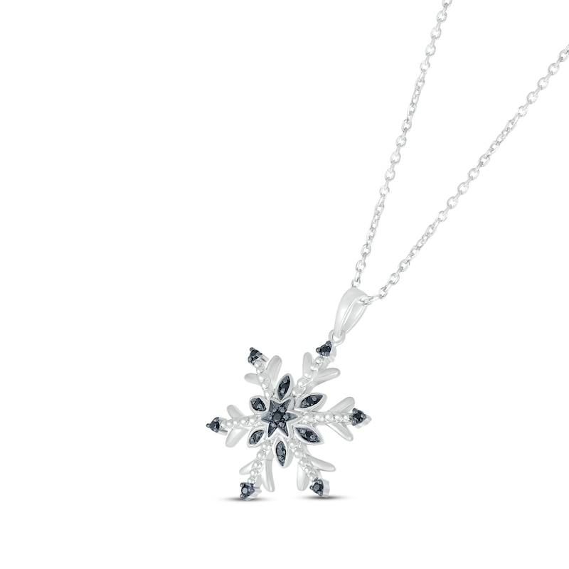 Main Image 2 of Black Diamond Snowflake Necklace 1/10 ct tw Round-cut Sterling Silver 18&quot;