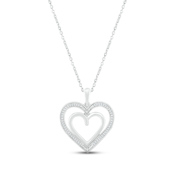 Diamond Double Heart Necklace 1/10 ct tw Round-cut Sterling Silver 18"