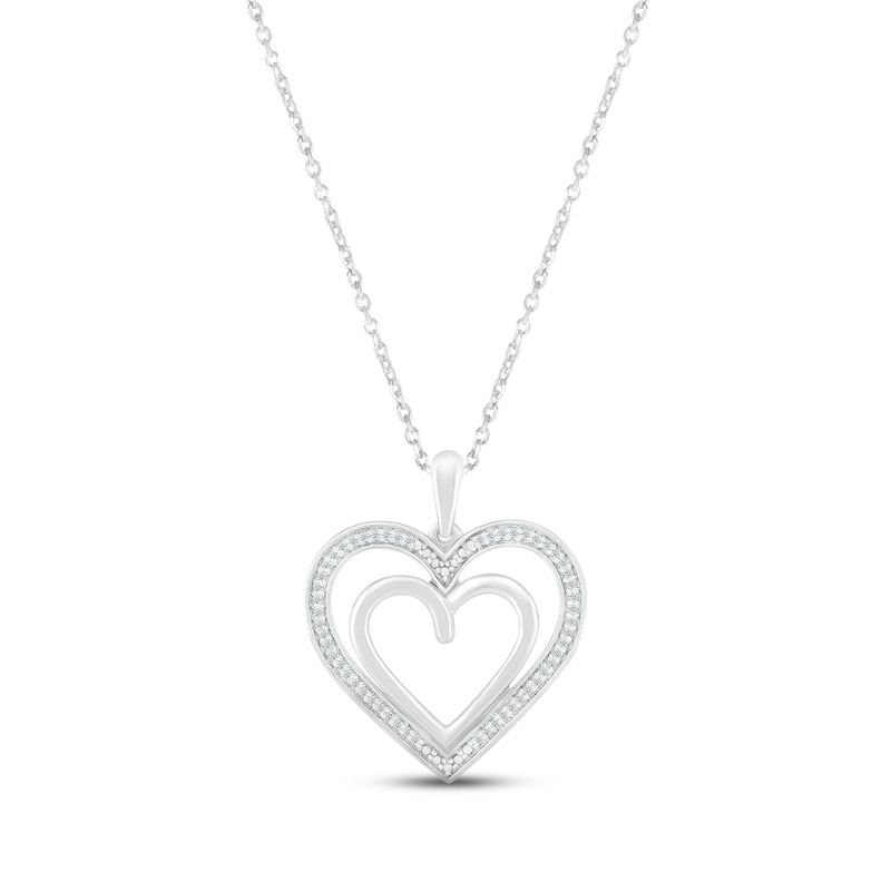 Main Image 1 of Diamond Double Heart Necklace 1/10 ct tw Round-cut Sterling Silver 18&quot;