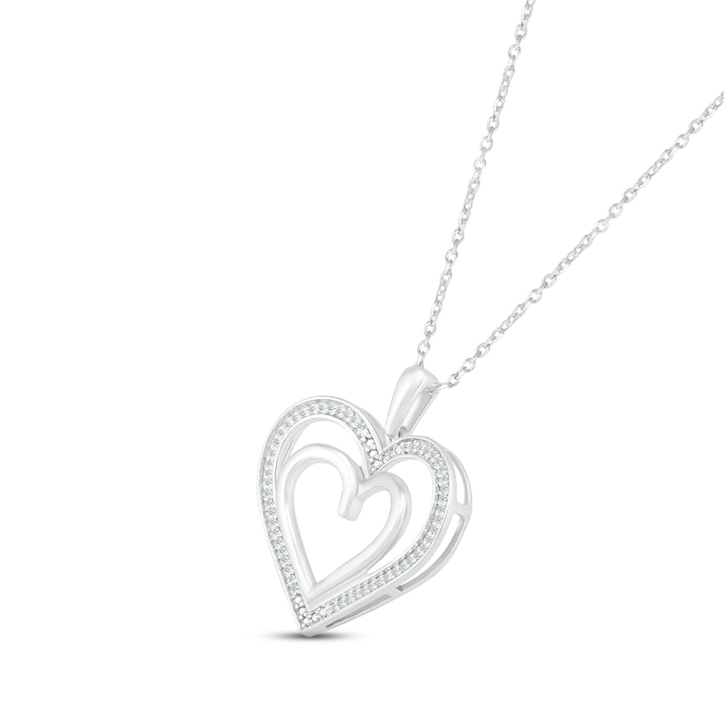 Main Image 2 of Diamond Double Heart Necklace 1/10 ct tw Round-cut Sterling Silver 18&quot;