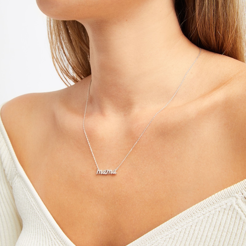 Main Image 3 of Diamond &quot;Mama&quot; Necklace 1/10 ct tw Round-cut Sterling Silver 18&quot;
